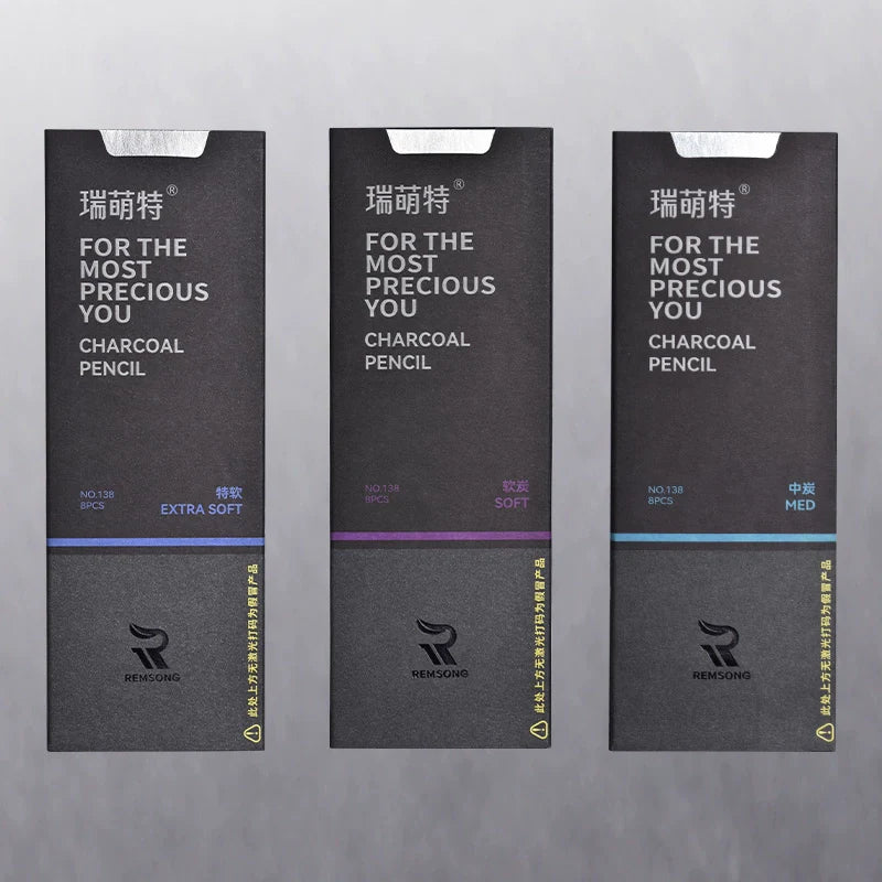 REMSONG Charcoal Pencils for Artists Drawing 8 Pieces Extra Soft+Soft+Medium