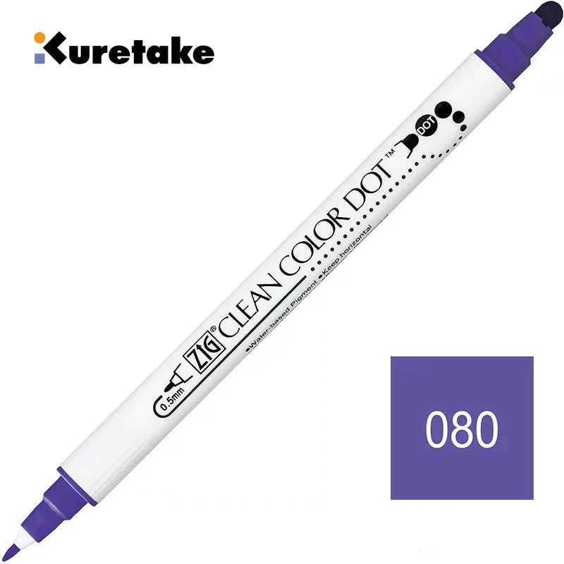 Kuretake ZIG Clean Color Dot TC-6100 – 2-Pack | Dual-Tip Dot & Brush Watercolour Marker | Journal / Illustration / Hand-Lettering | Japan Kuretake 080 Purple