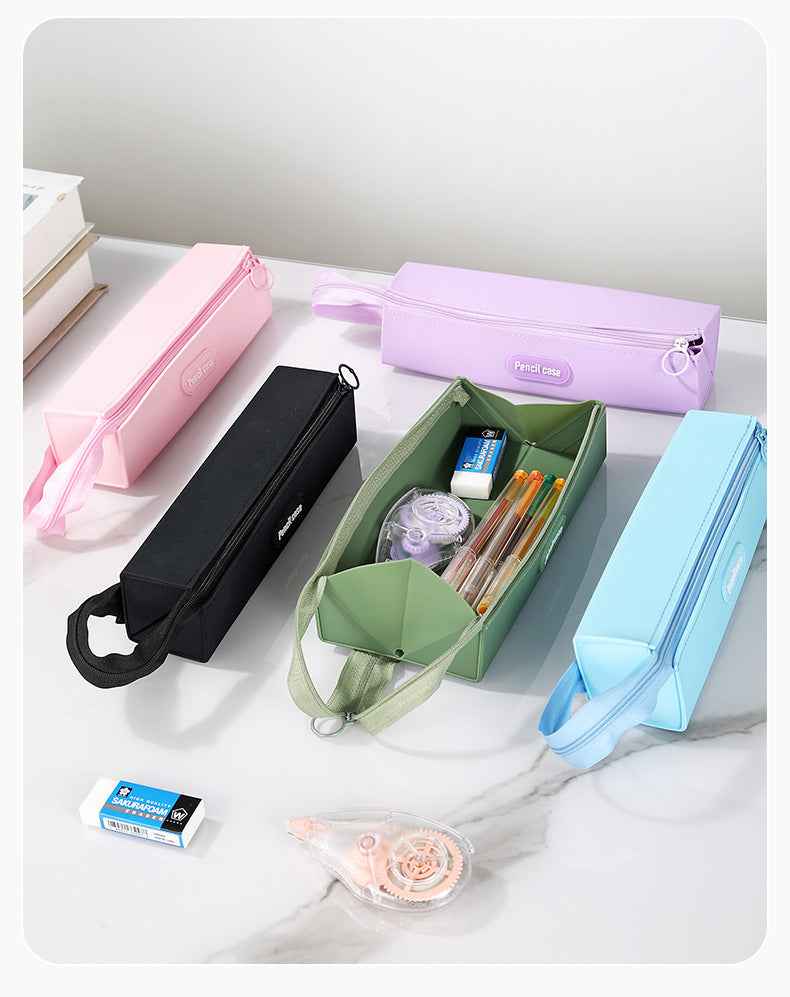 Silicone Rectangle Handheld Pencil Case Stationery Organizer
