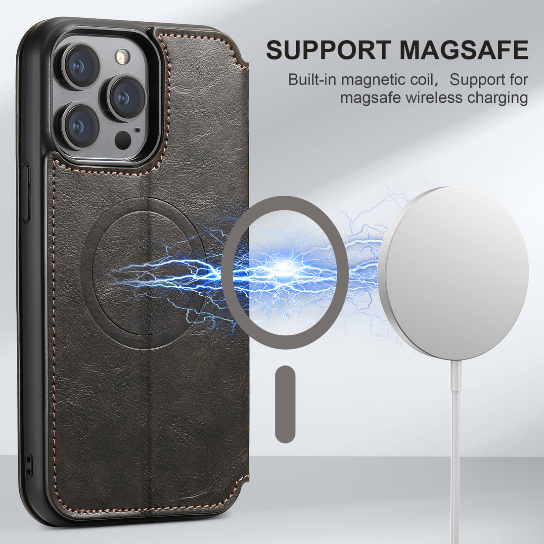 MagSafe Flip Leather Case for iPhone – Folio Wallet Cover with Card Slots