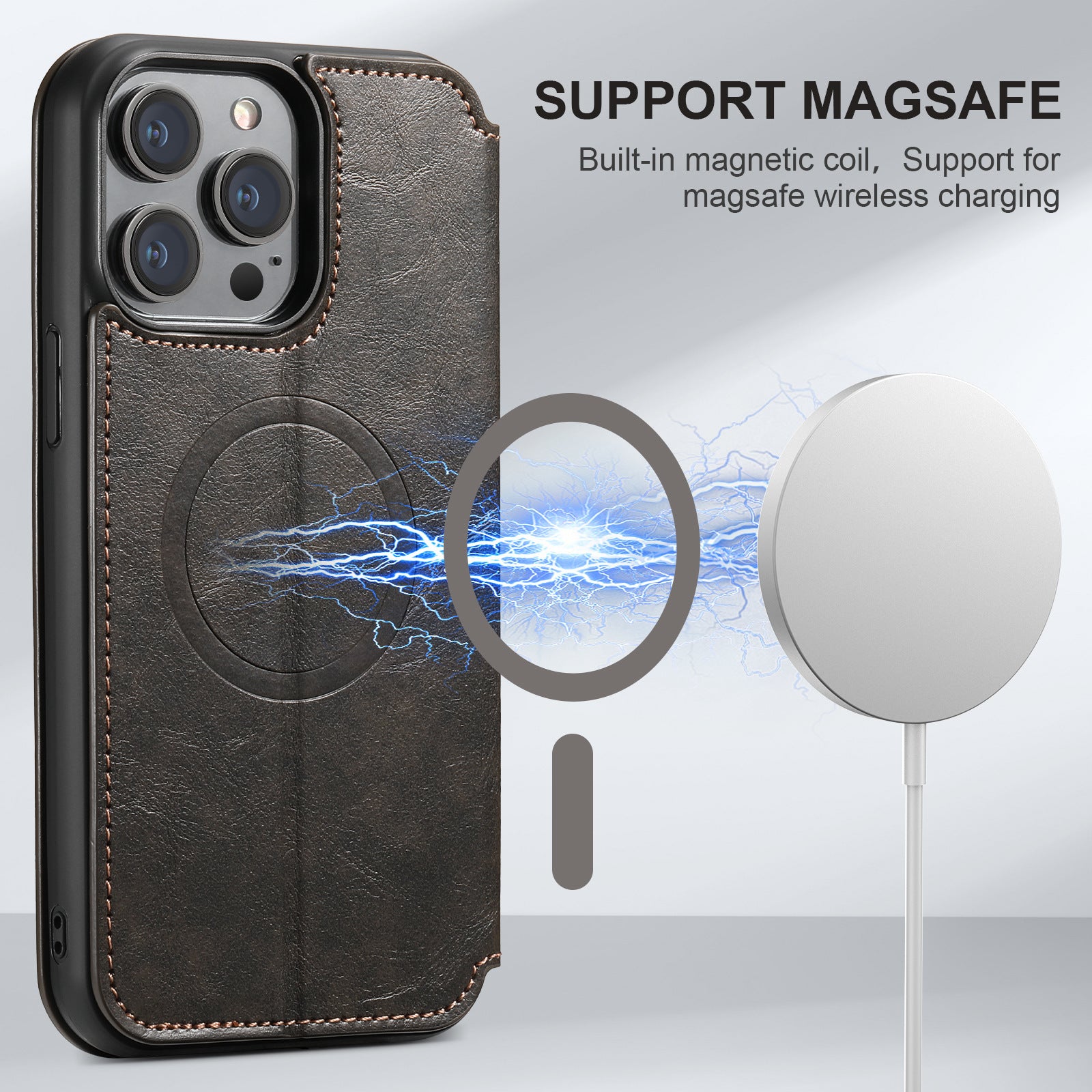 MagSafe Flip Leather Case for iPhone – Folio Wallet Cover with Card Slots