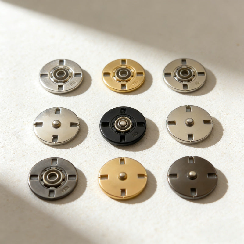 Round invisible metal snap buttons, silver, black and gold (20pcs)