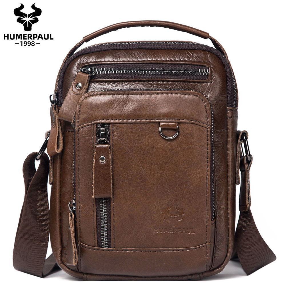 Men's Genuine Leather Crossbody Bag Light Brown