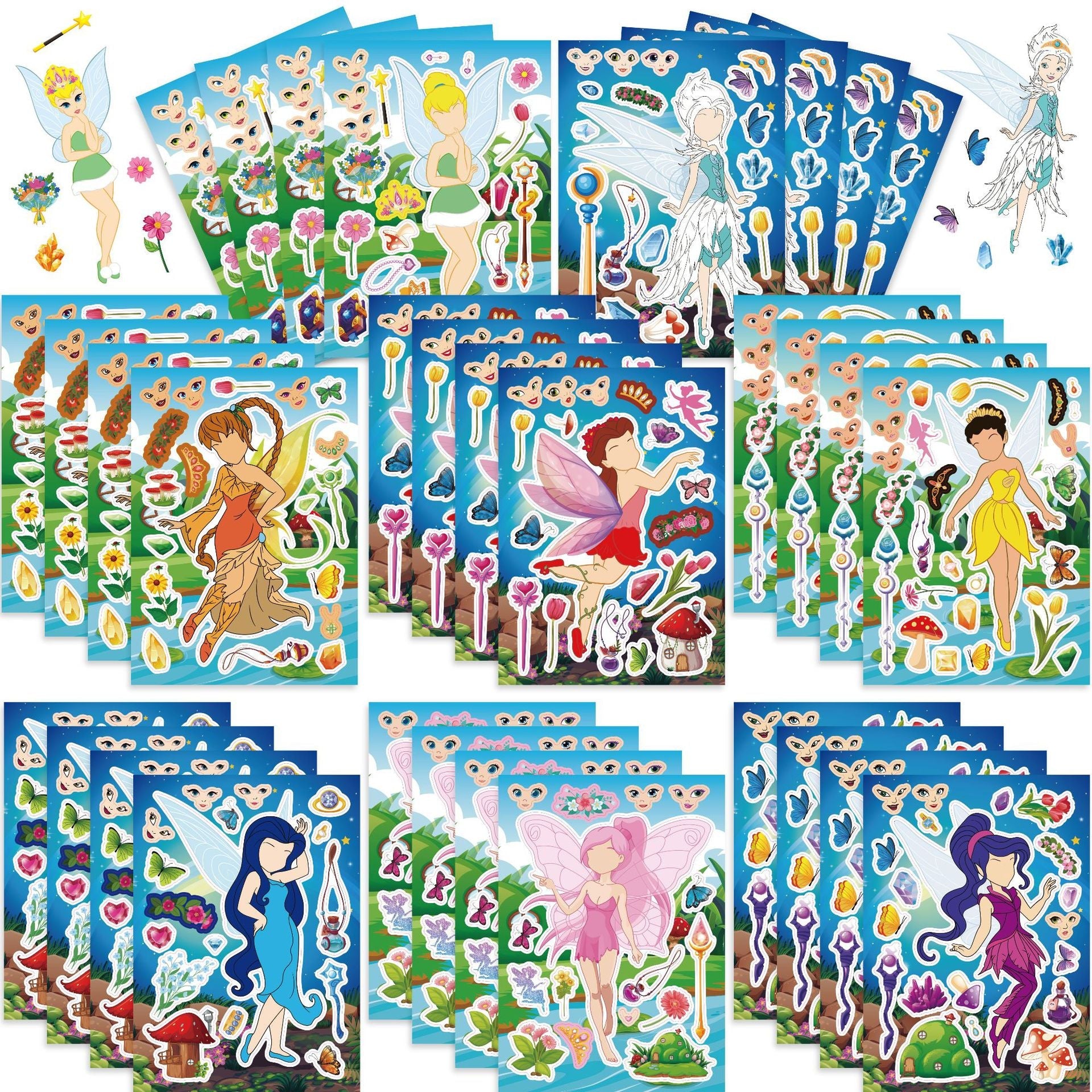 Make a Face Tinker Bell Cartton Stickers for Kids 24 Sheets