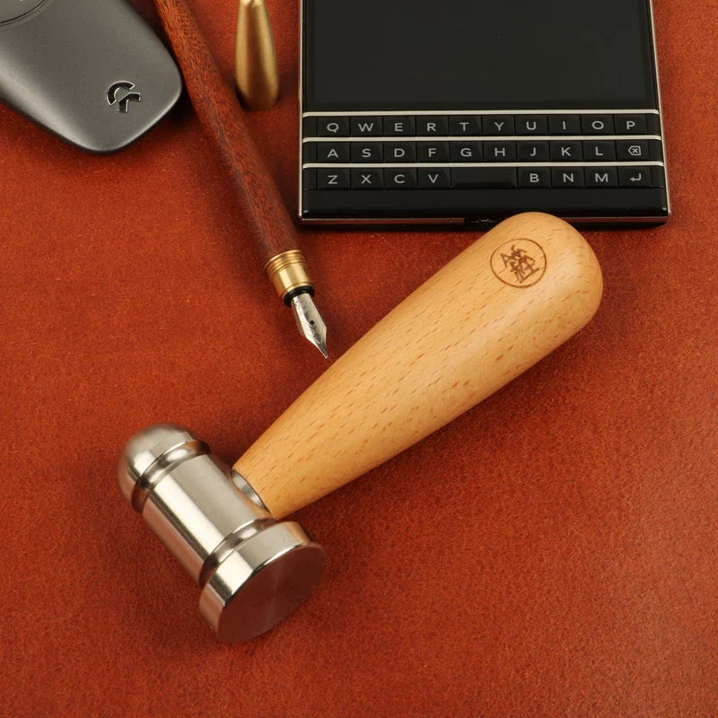 Japanese Round-Head Mallet – Luban Kintsugi Ceramic Repair Hammer | Black Walnut + Copper Head / Beech + Steel Head | 118 × 52mm | 185g
