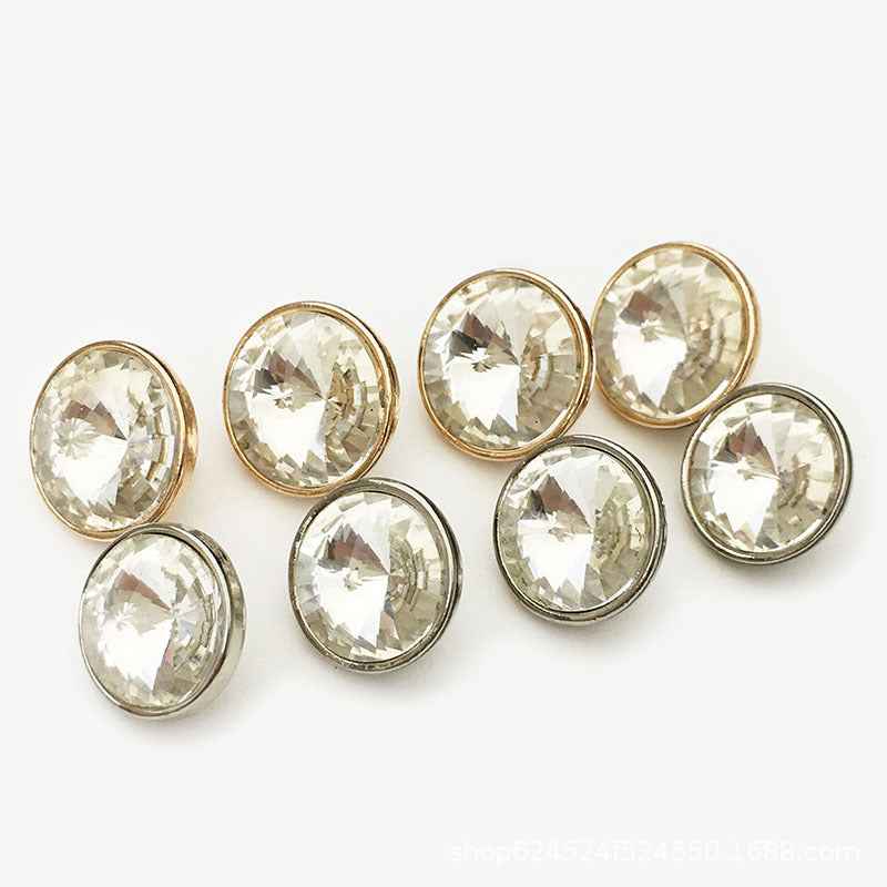 Gold and silver round metal buttons with clear cone rhinestones, 20-pack
