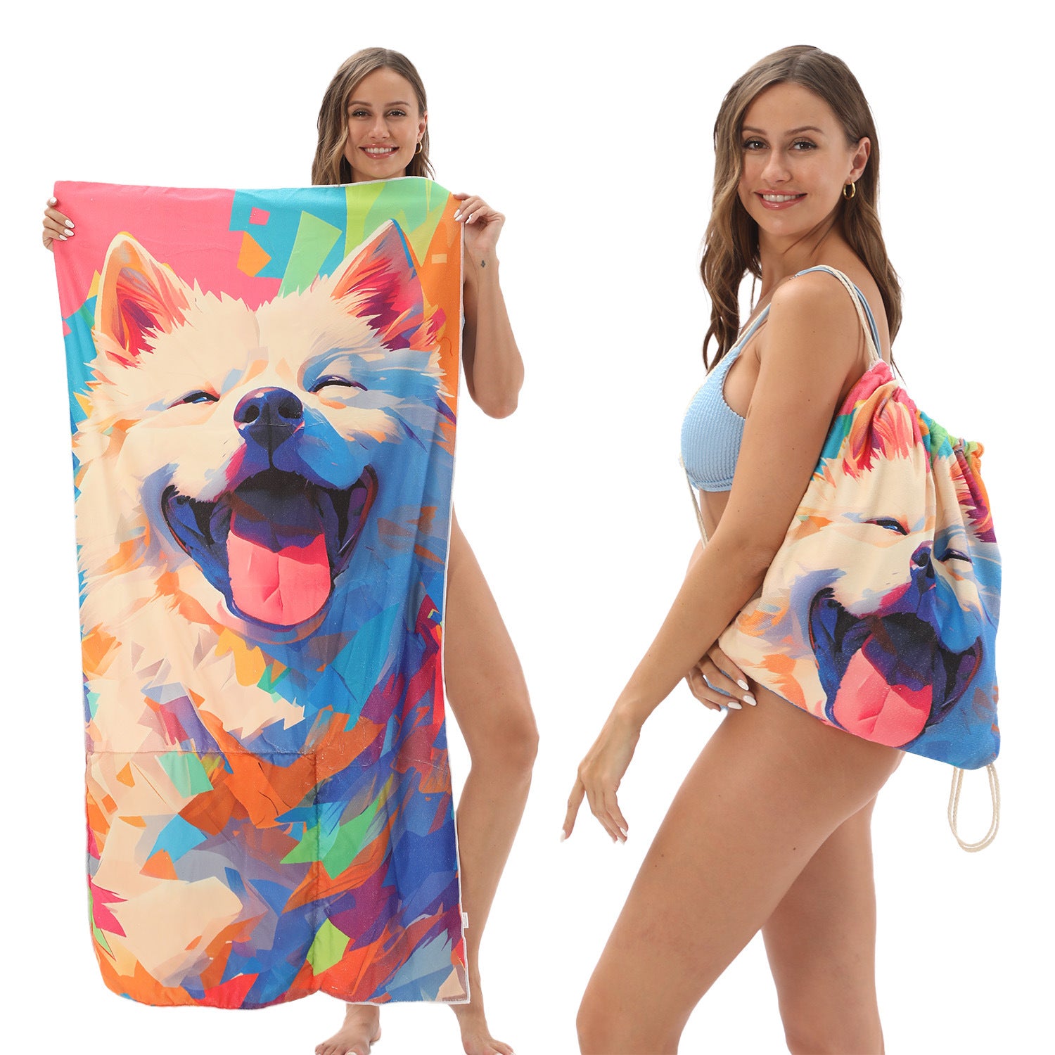 2-in-1 Foldable Printed Beach Towel Built-In Storage Bag