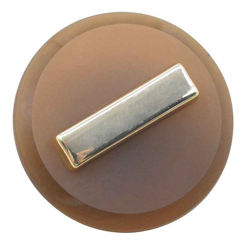 23/25mm brown resin metal shank button close-up, gold rectangular bar