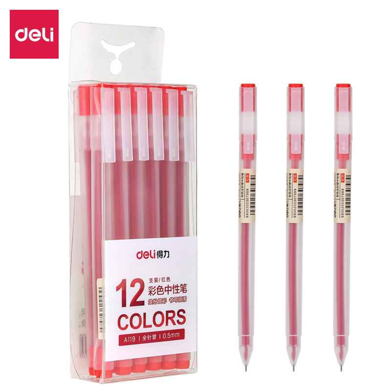 DELI A119 Colors Gel Pen Needle Tip 0.5mm Fine Point 12 Pack Red