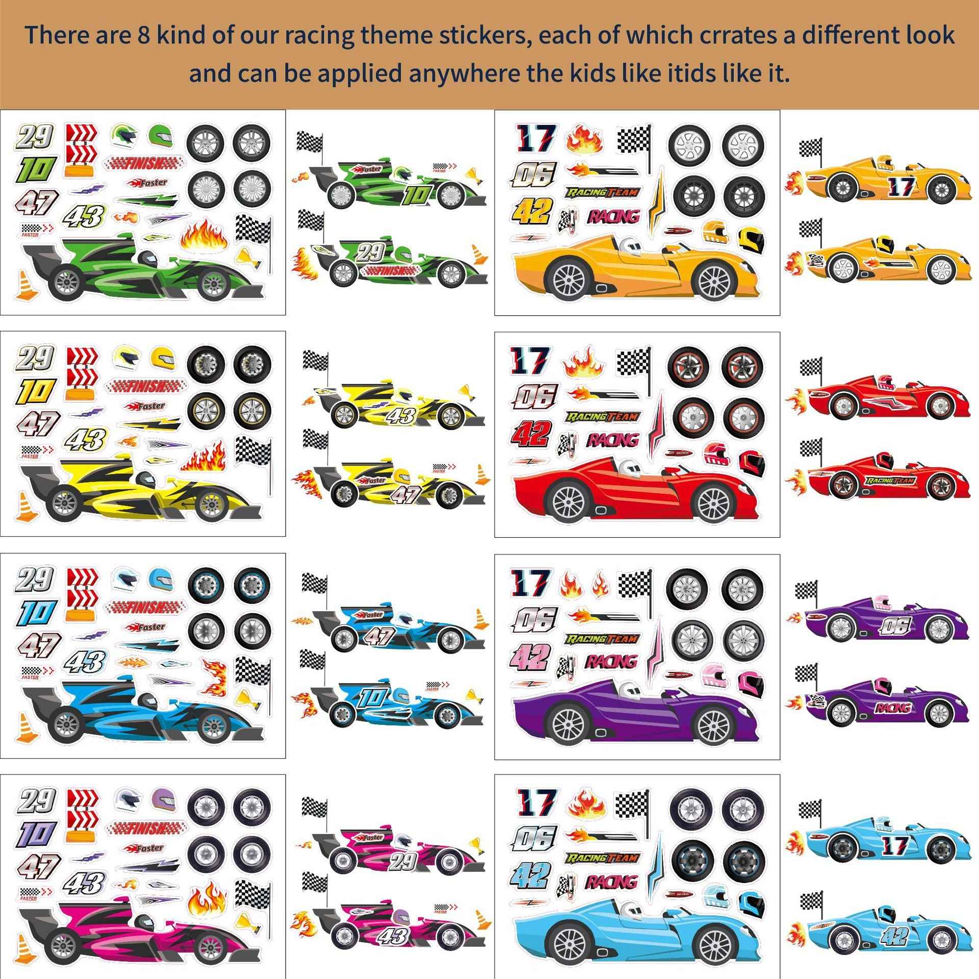 32 Sheets Racing Car Make Your Own Stickers for Kids