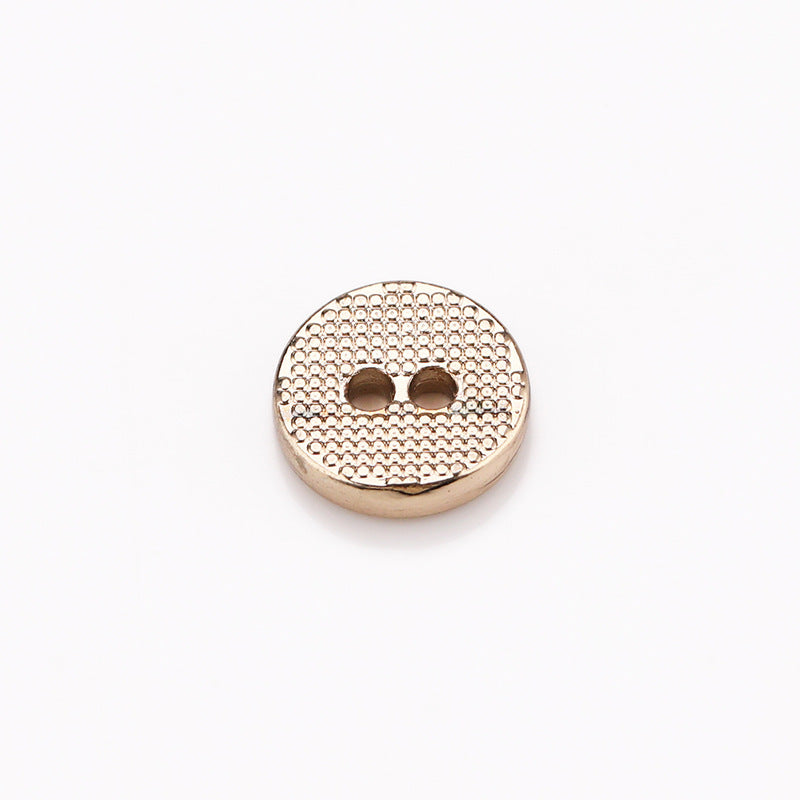 Runde 2-Loch Metallknöpfe, goldfarbener Flachknopf mit gepunkteter Struktur, 8–10 mm