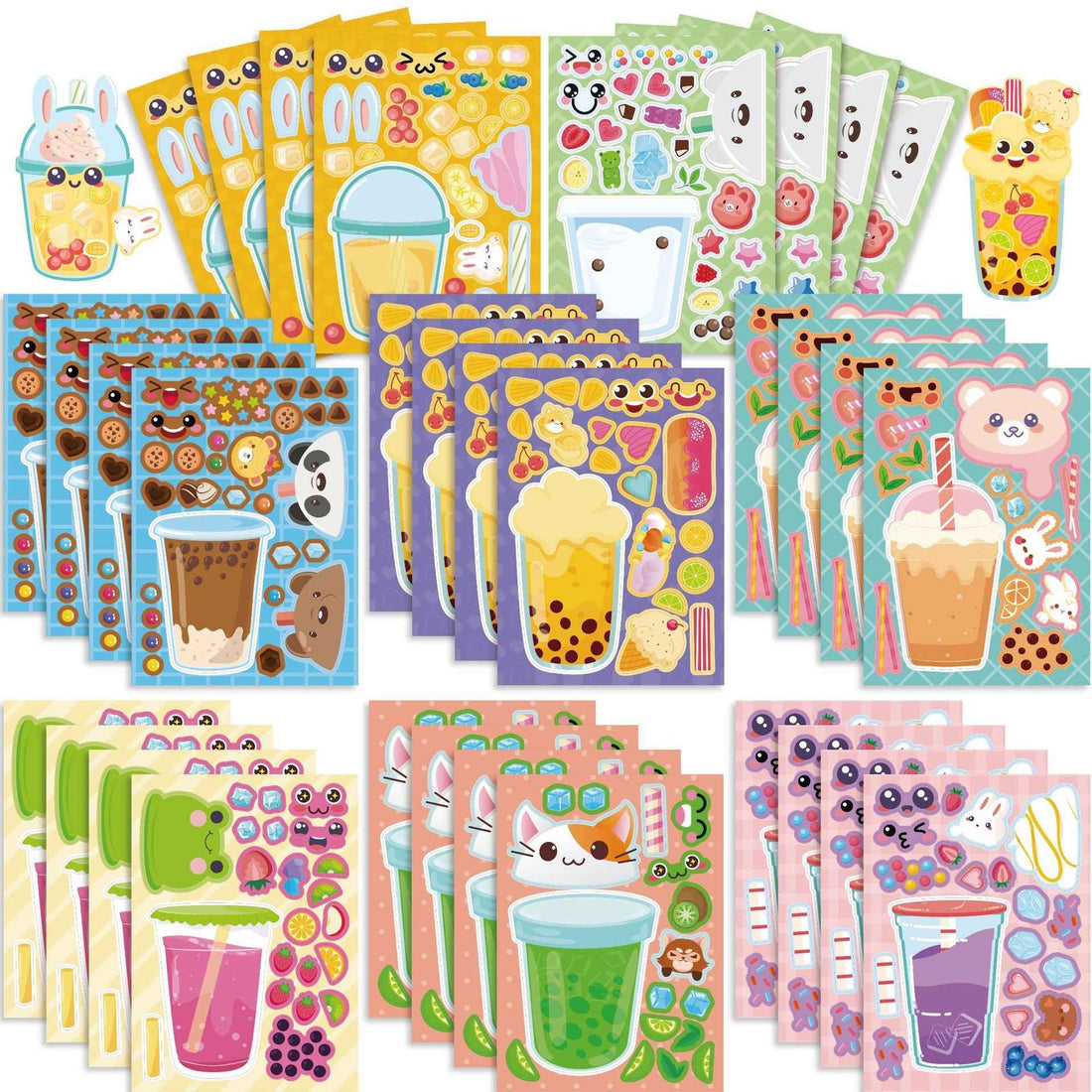Make a Face Bubble Tea Stickers for Kids 24 Sheets