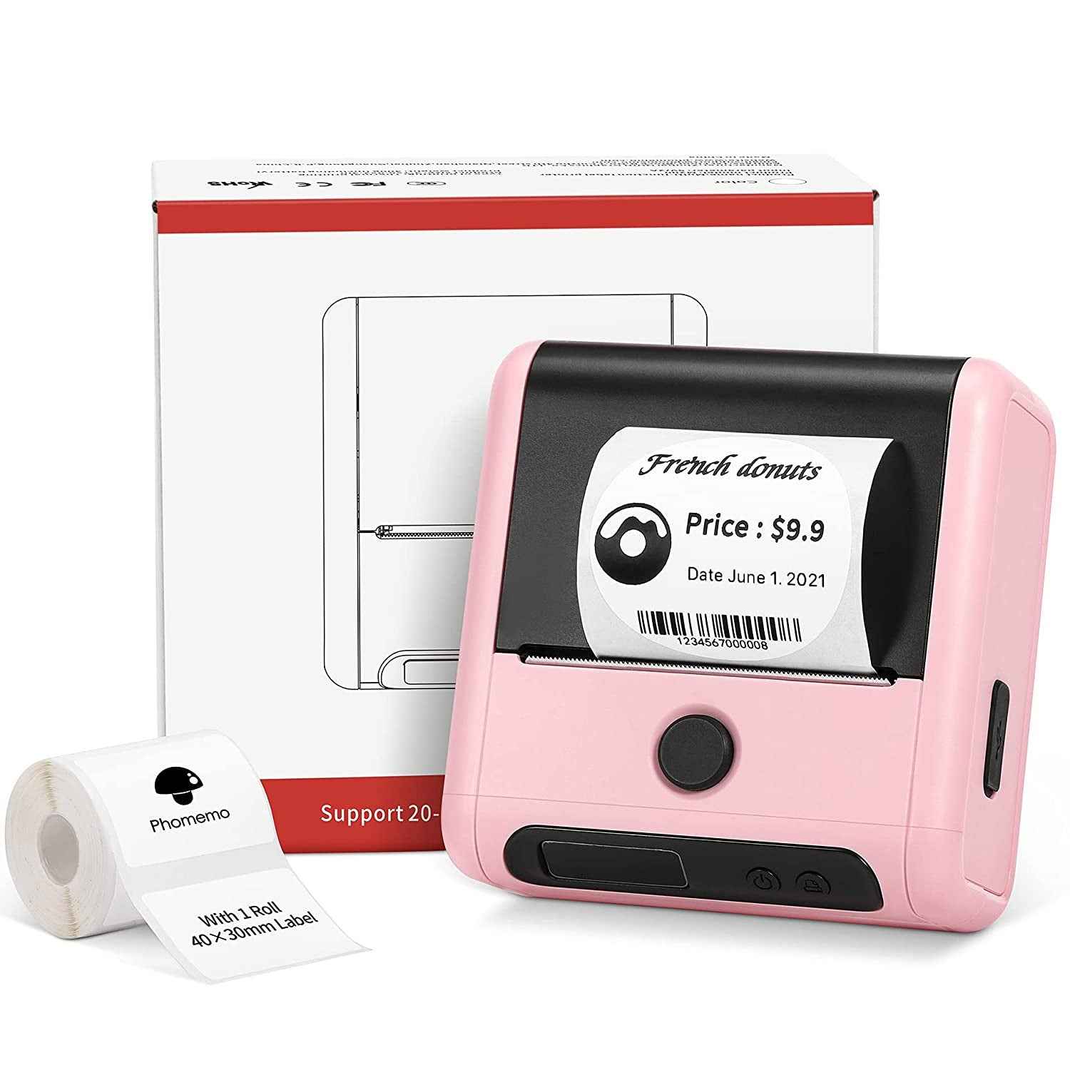 Phomemo M200 Label Maker,Bluetooth Thermal Label Printer (Type-C Charger) Pink