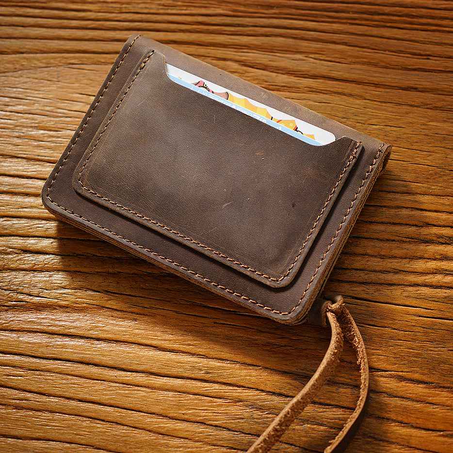 Handmade Crazy Horse Leather Card Holder Wallet