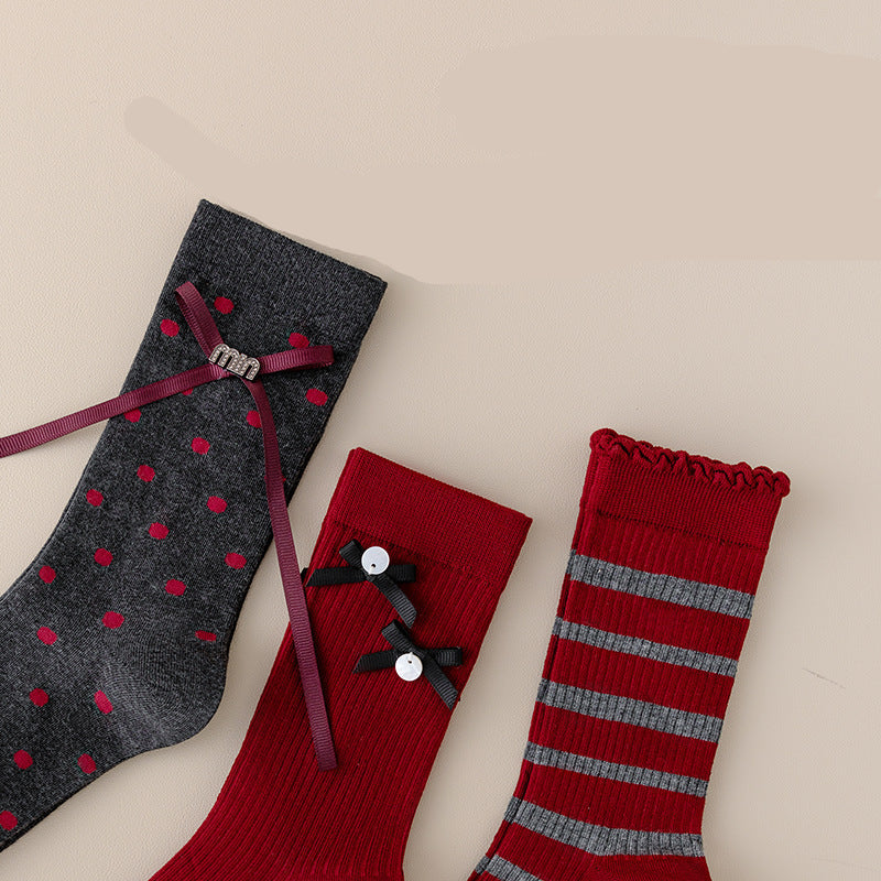 Women's Cotton Crew Socks 3-Pair Set – Maillard Red Tones