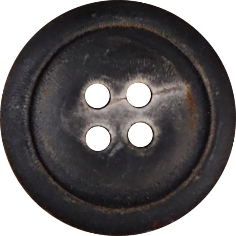 Natural horn button with four holes, dark black finish