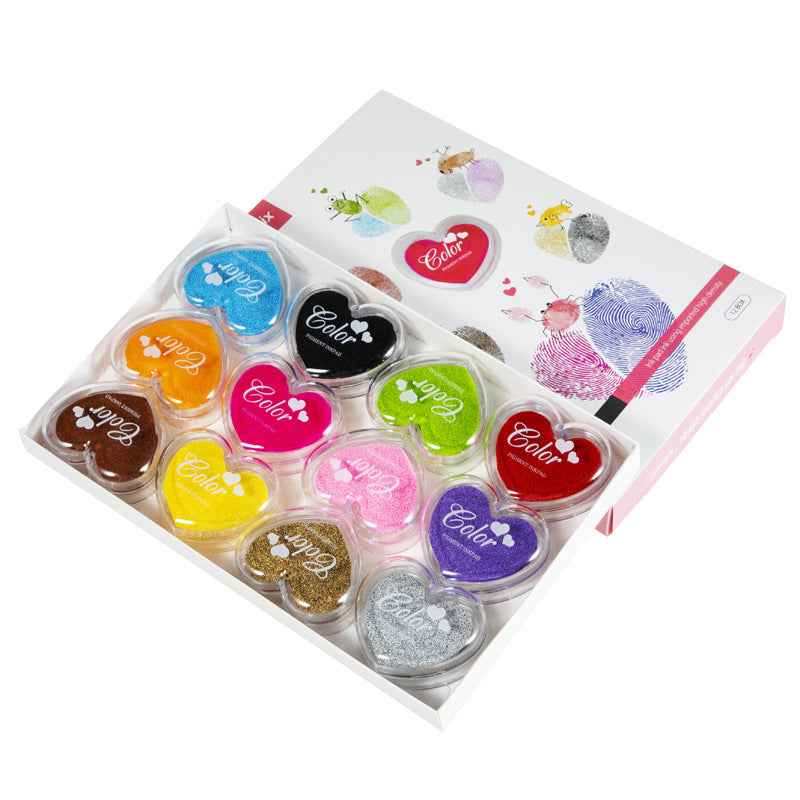 12 Color Heart Shape Craft Ink Pad for Paper,Wood,Fabric