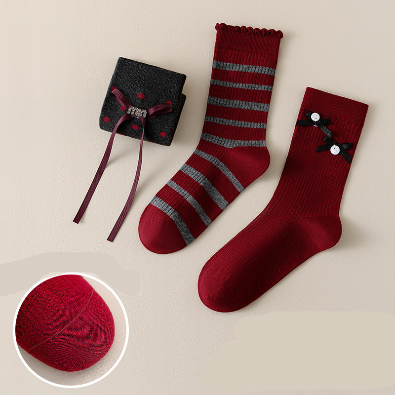 Women's Cotton Crew Socks 3-Pair Set – Maillard Red Tones