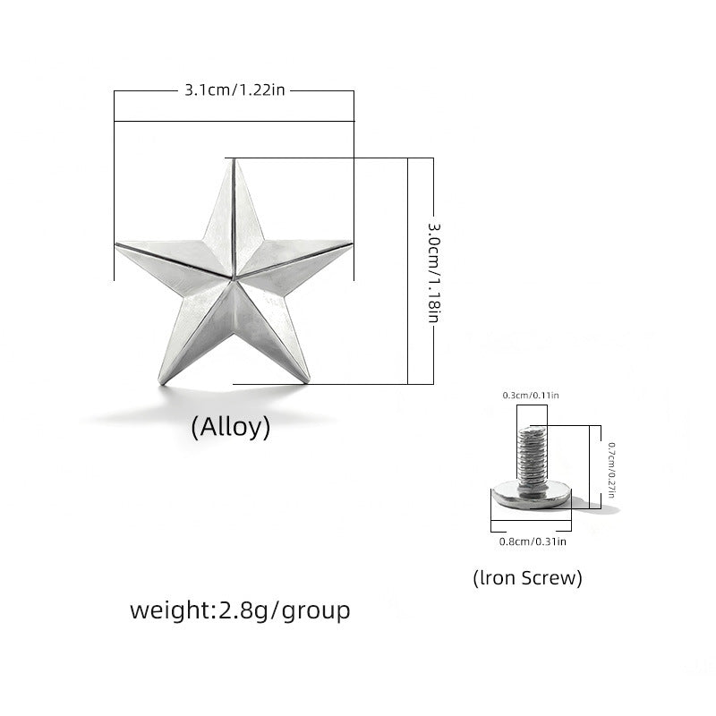 Small star screw rivet, silver-toned star stud with threaded screw post