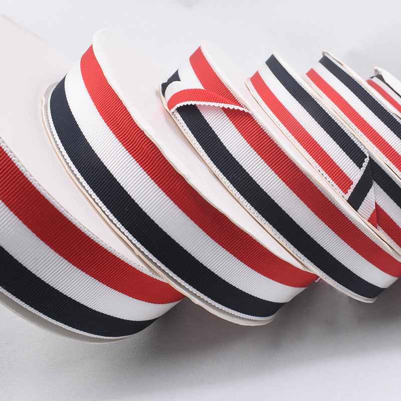 Cinta para sombrero a rayas rojo, blanco y azul, con borde de hilo
