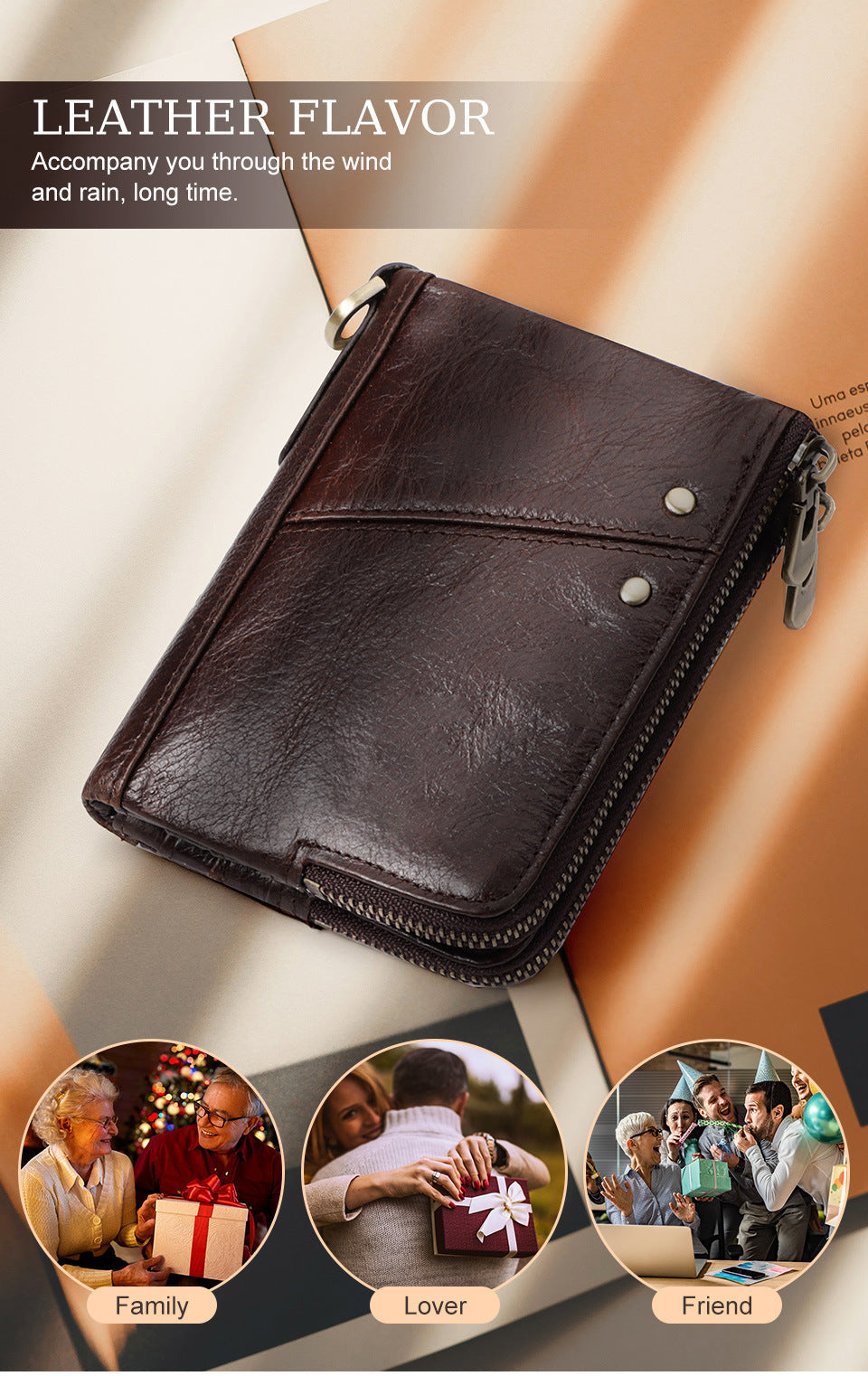 RFID Blocking Leather Short Wallet with Double Zipper