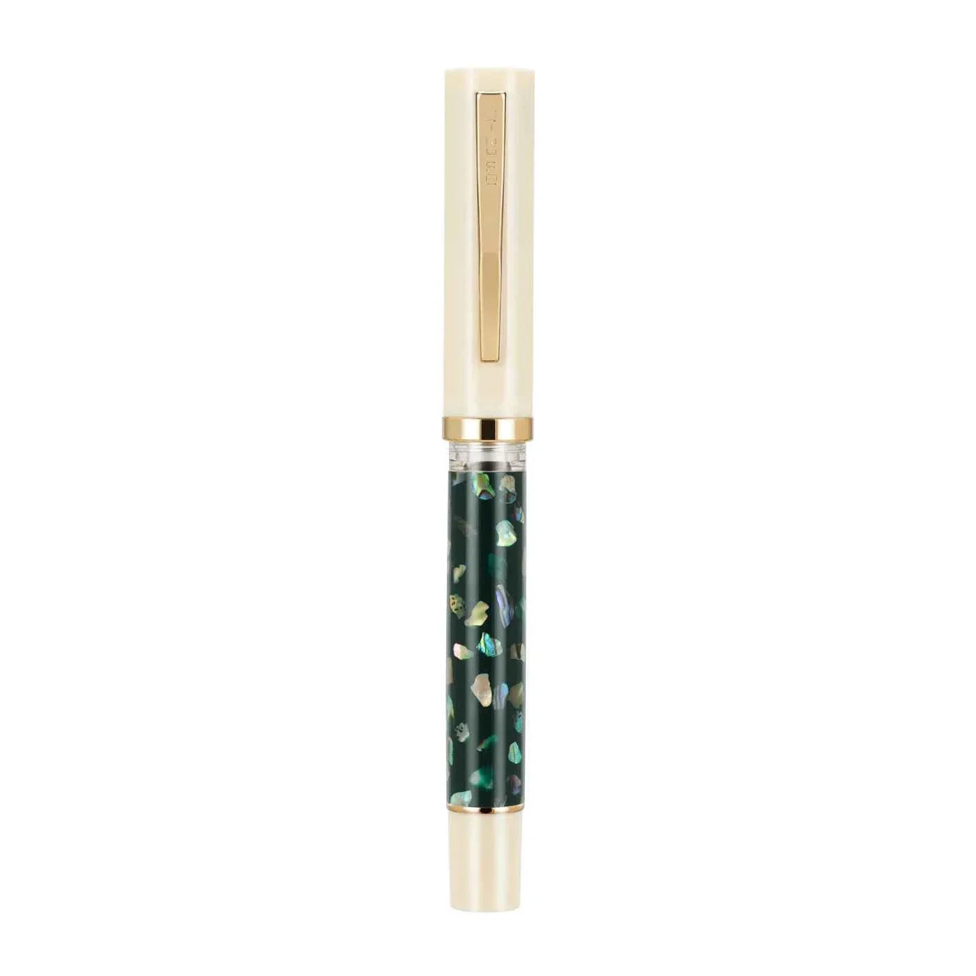 Jinhao 58 Fountain Pen, Iridium Nib with Shell Carving Ivory White (Green Shell)