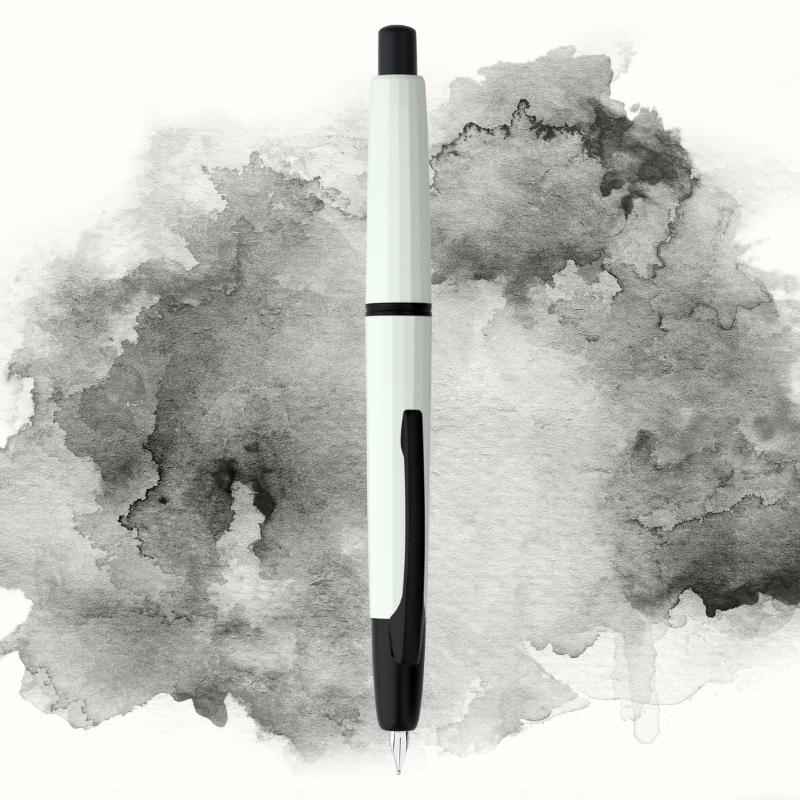 Majohn A2 Press Retractable Fountain Pen Extra Fine Nib with Box White--Black Clip