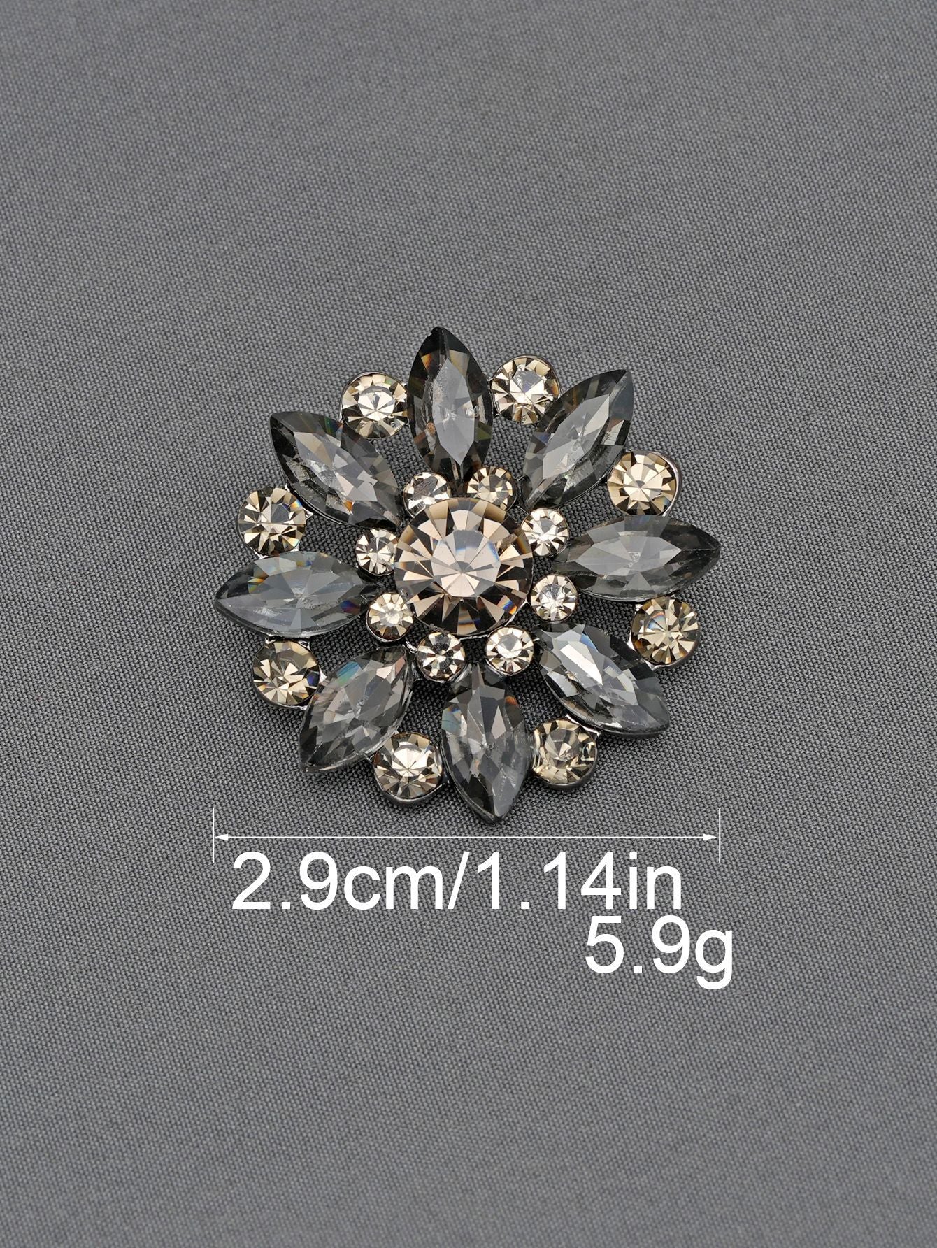 Smoky grey and crystal-clear flower shank button, rhinestones, 2.9cm wide