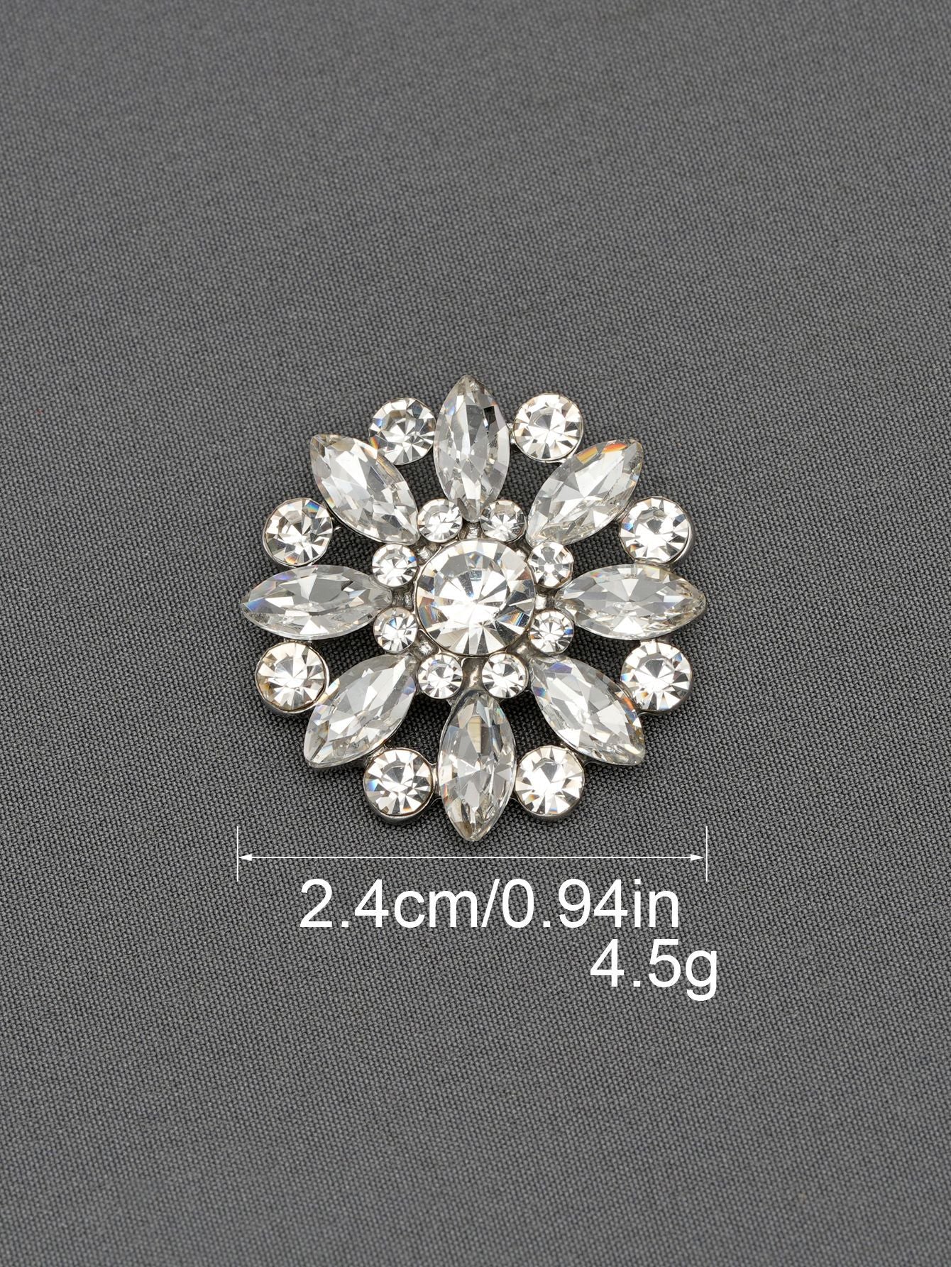 White crystal flower rhinestone shank button, 2.4 cm