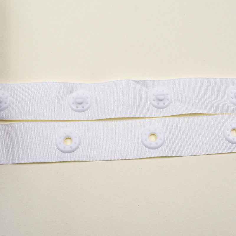 White 50mm snap fastener button tape, fabric strap with evenly spaced snaps