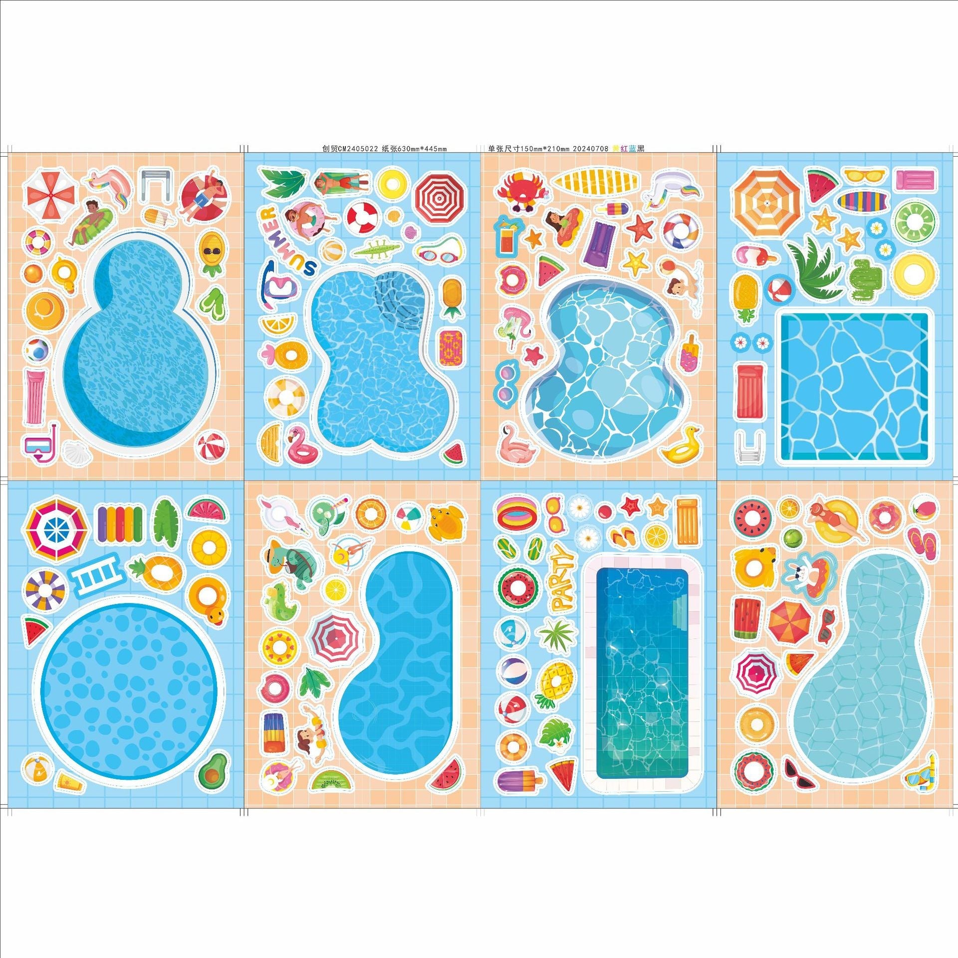 Make a Face Cartoon Summer Swimming Pool Stickers for Kids 24 Sheets