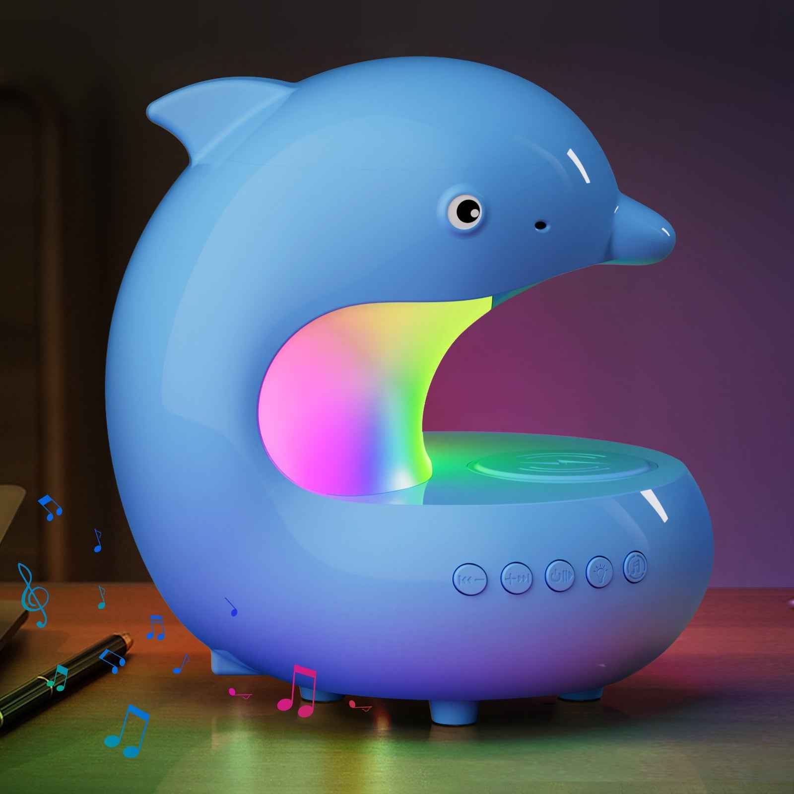 Dolphin Night Light with Wireless Charger & Bluetooth Speaker Blue