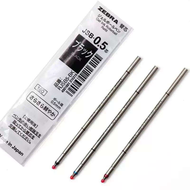 Zebra JSB-0.5 Gel Pen Refill - D1 - 0.5 mm - Black/Blue/Red - 5 Pack