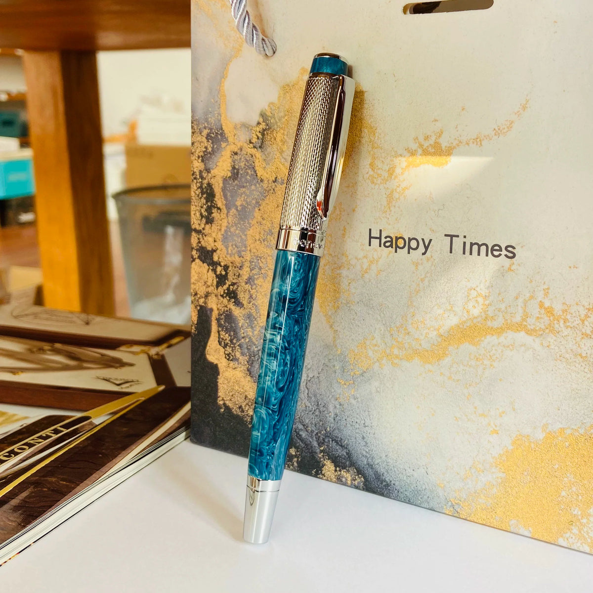 Vintage-Style Rollerball Pen, 0.6mm, Schmidt 888 F Black Ink Sea