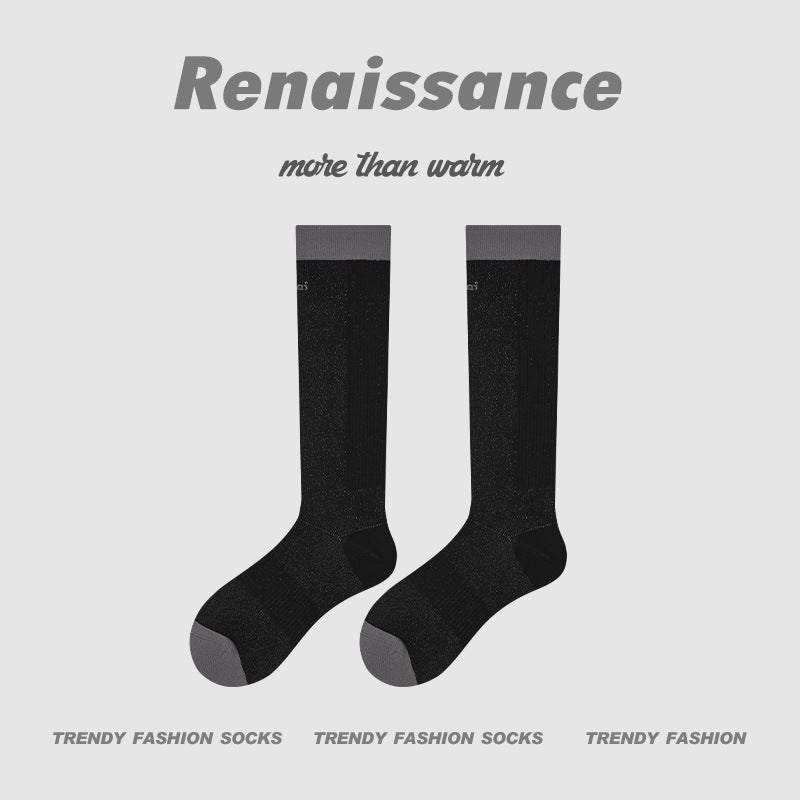 Black compression crew running socks with gray toe and heel, women’s fit, pair