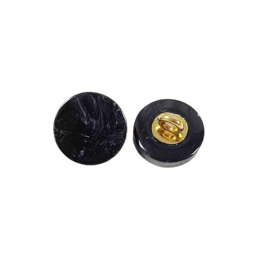 Faux agate resin shank buttons, black round with gold-tone metal shank