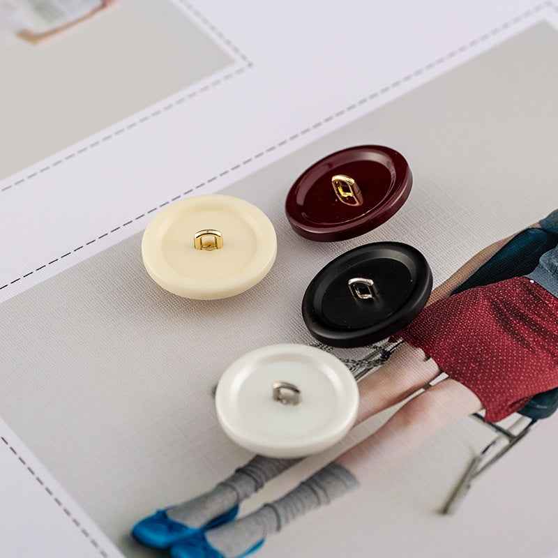 Round resin buttons with metal shank—matte black, wine, pearl white, beige (4 colors)