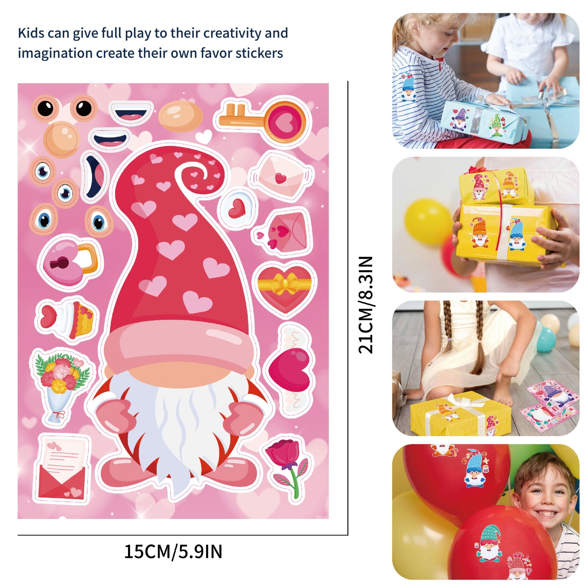 Make a Face Valentine's Day Dwarf Stickers for Kids 32 Sheets