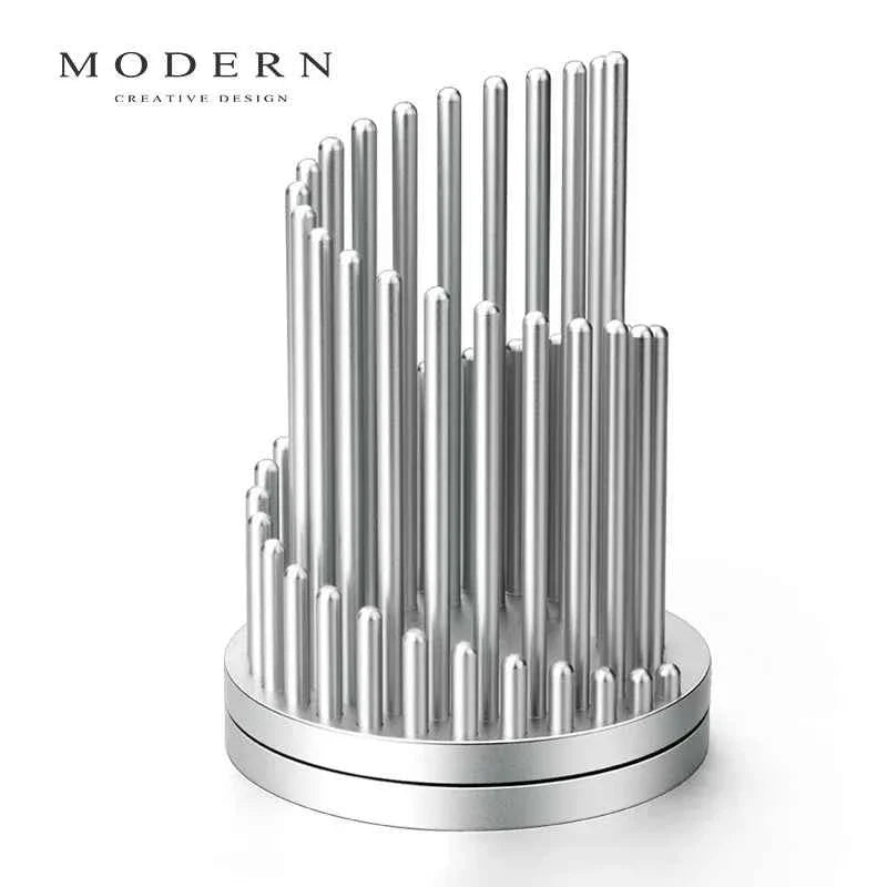 Modern Aluminum Rotating Stress‑Relief Pen Holder Silver