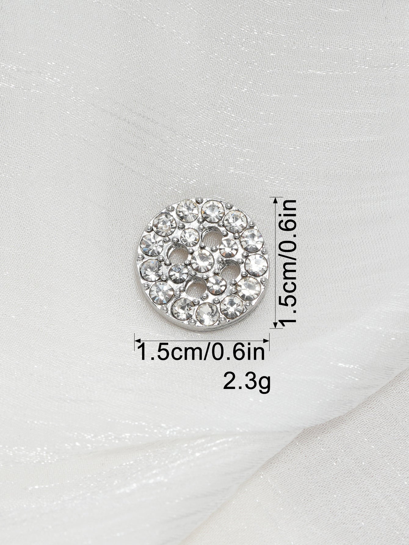 Silver round rhinestone 4-hole shirt button with dense crystal layout