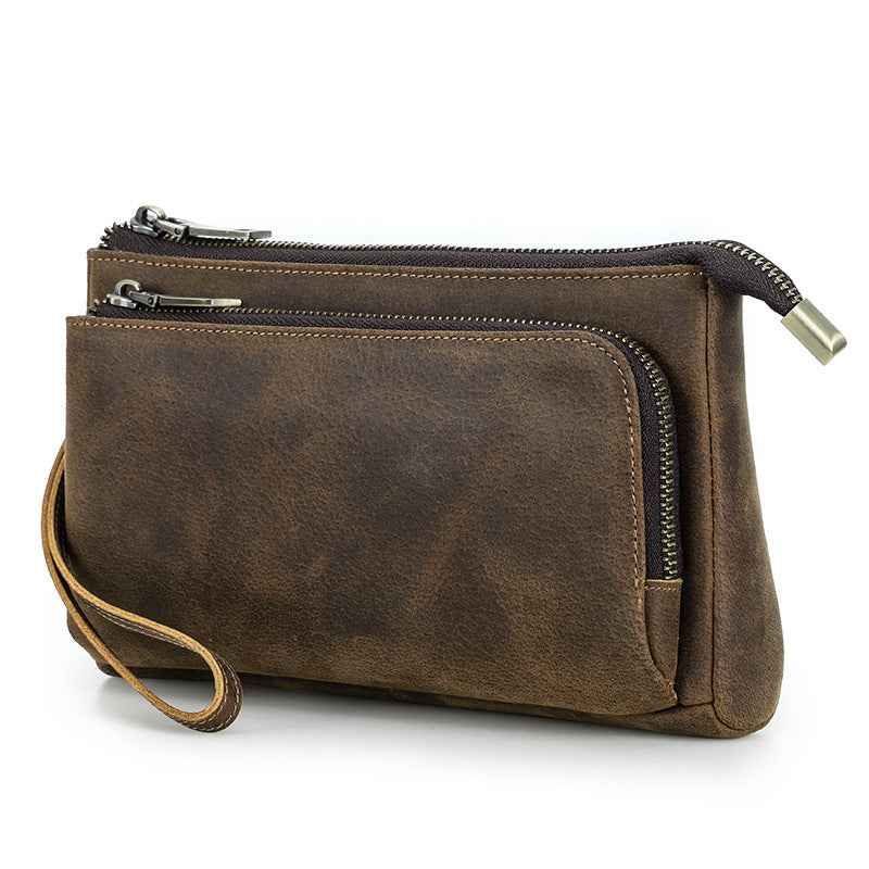 Vintage Genuine Leather Men Clutch EDC Handbag Coffee