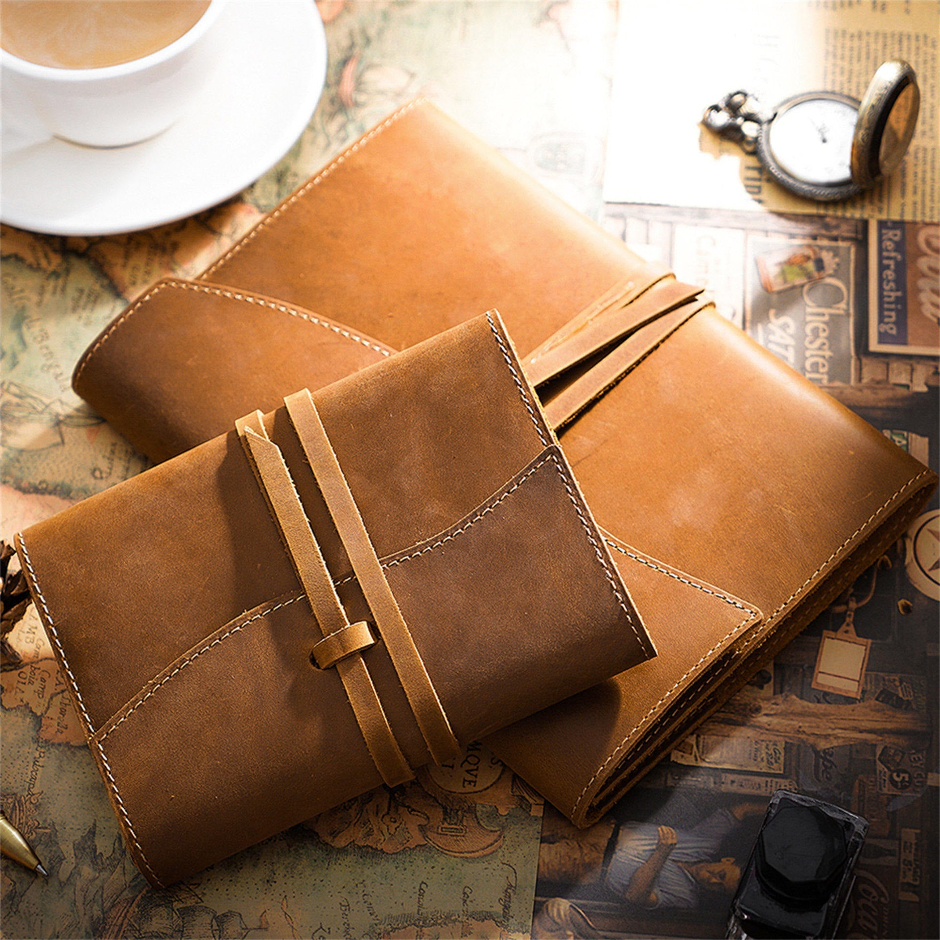 Leather Notebook Cover Vintage Refillable Journal Sleeve A5 / A6