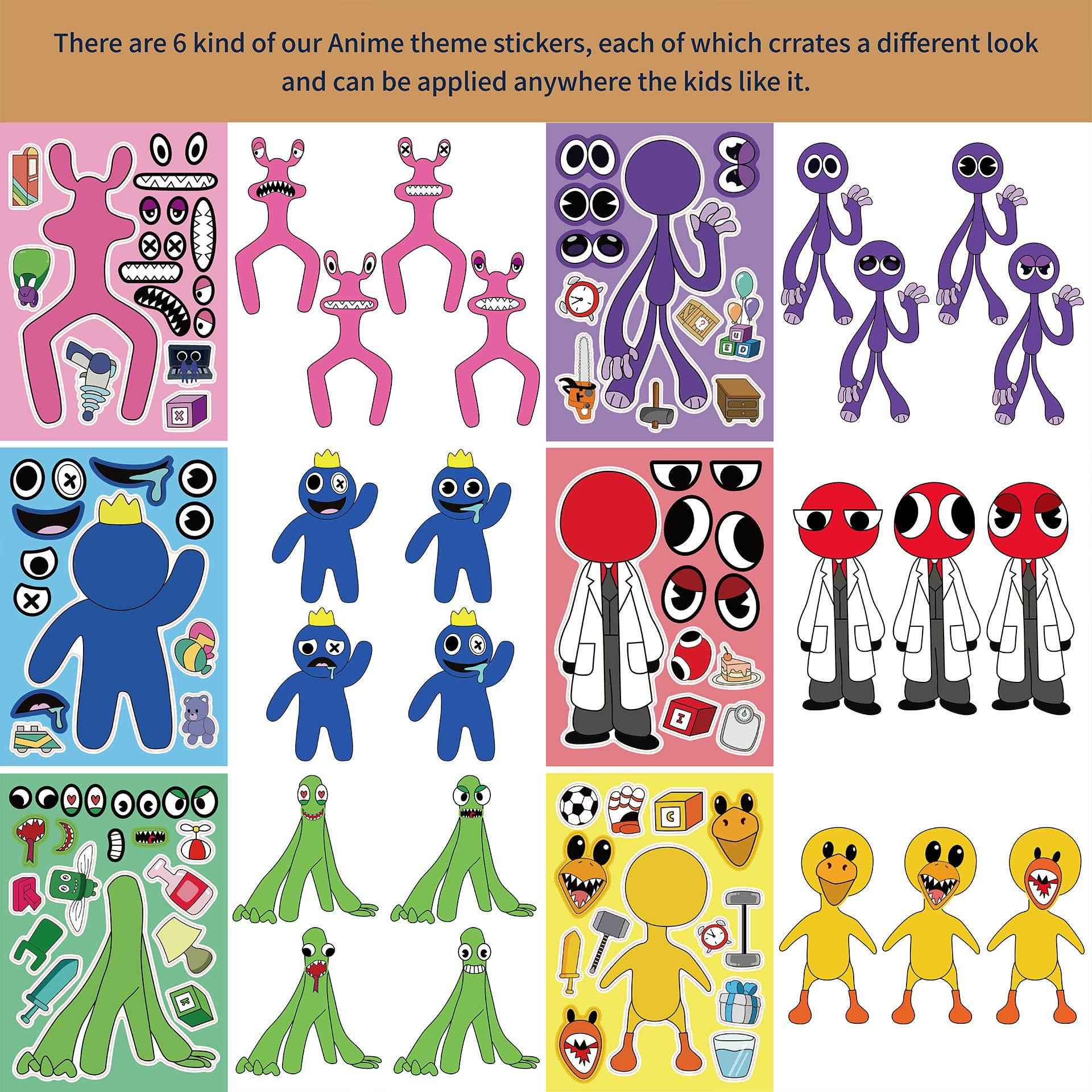 24 Sheets Rainbow Friends Make a Face DIY Stickers for Kids