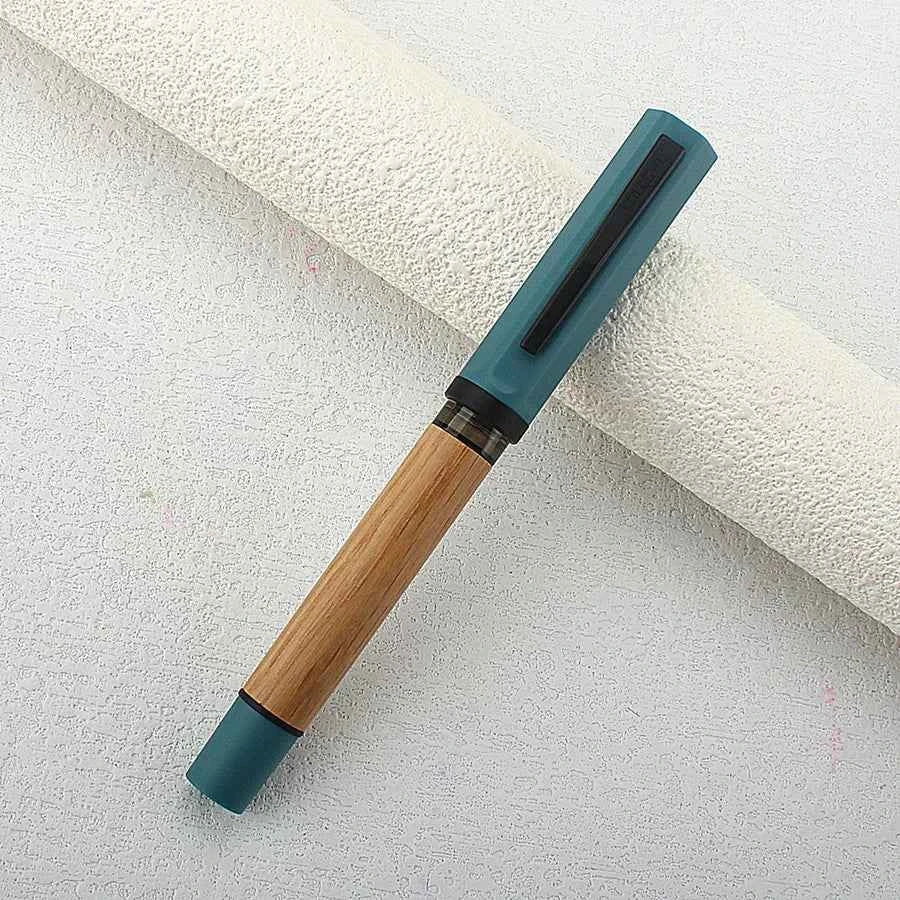 Jinhao 58 Wooden Fountain Pen - Natural Oak Morandi Blue