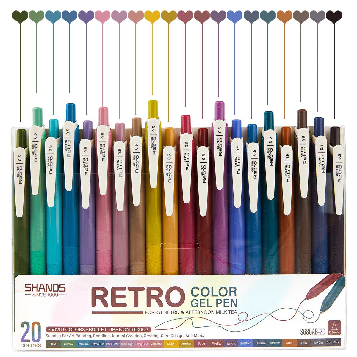 SHANDS S686 Retro /Juice Colored Gel Ink Pens Retractable 0.5mm 20 Retro