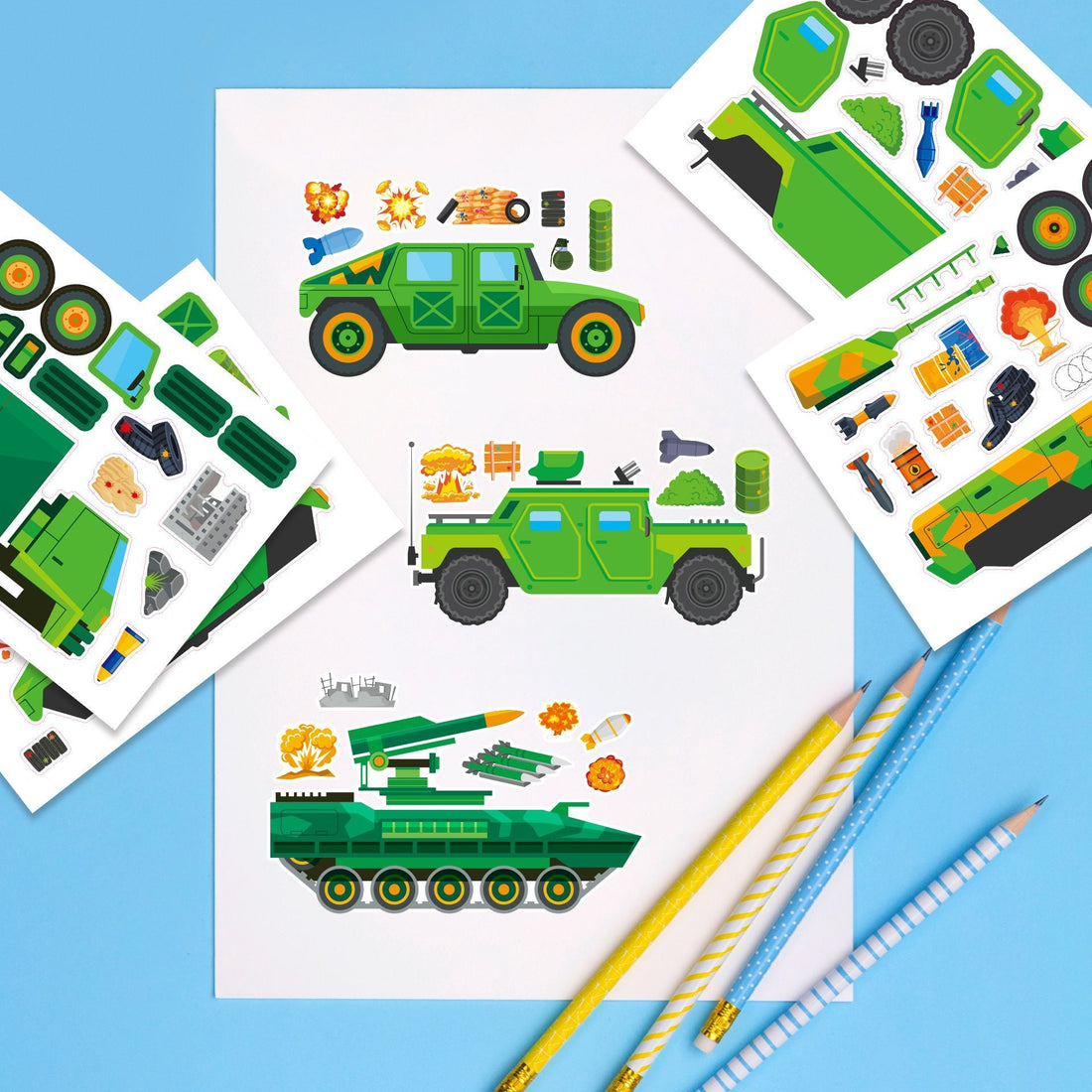 Make a Face Military Truck Tank Stickers for Kids 24 Sheets