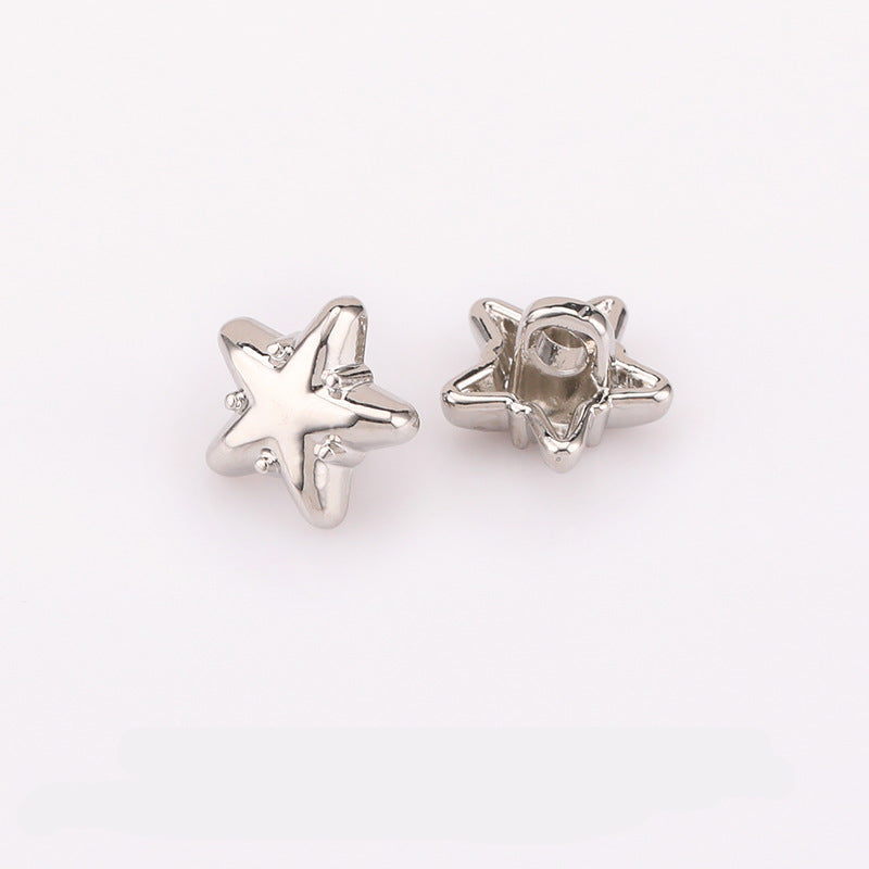 Nickel-silver star metal shank shirt buttons, front and back views