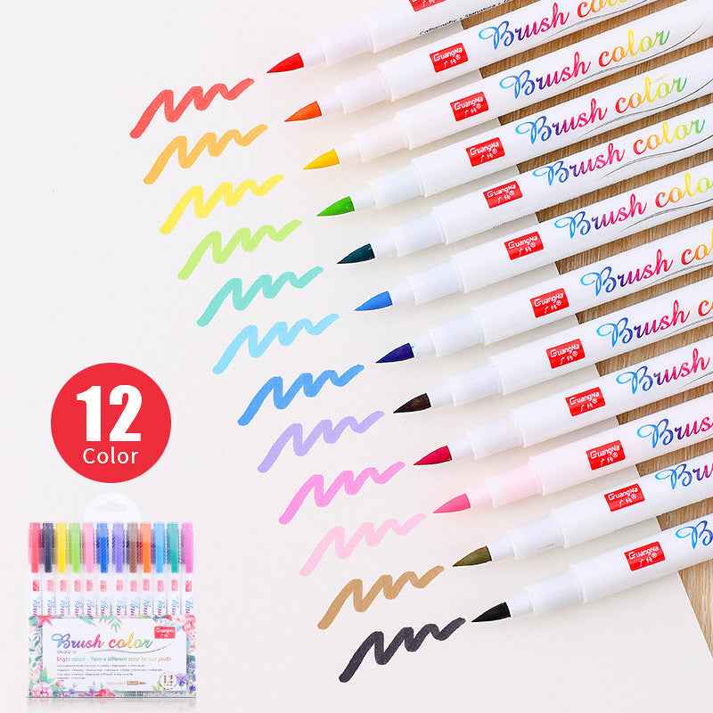 Guangna Flexible Brush Tip Marker Pens for Journaling Calligraphy 12 Color Brush