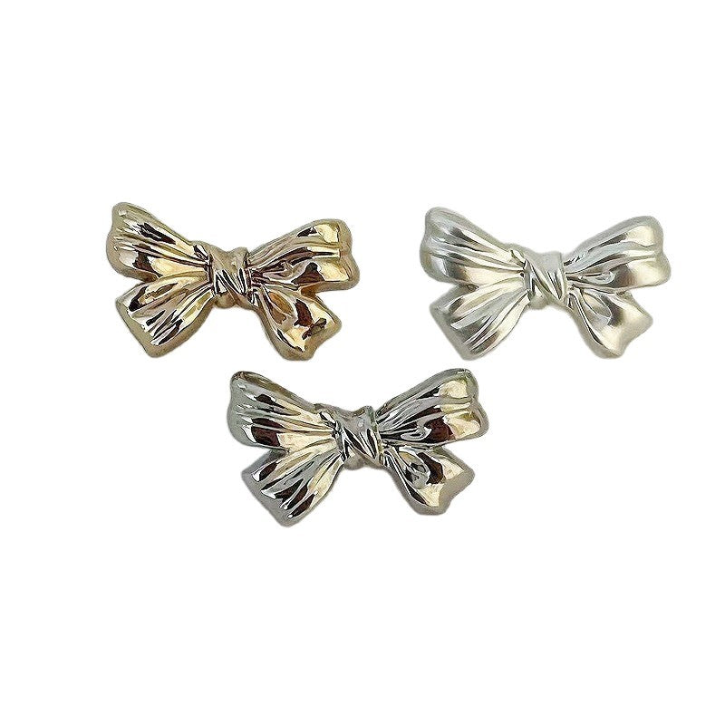 Mixed bowknot metal shank buttons, hand-sew; light gold and matte silver bows