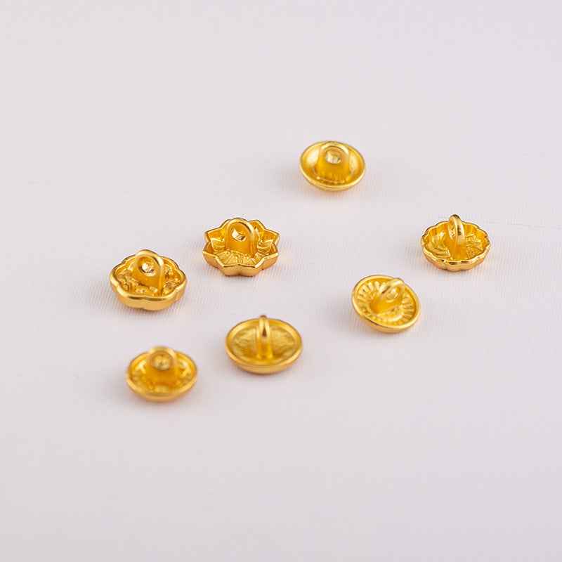 Vintage Chinese-style gold shirt buttons, ornate round designs, 70pcs pack